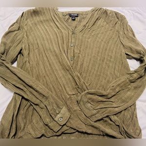 ANA Indonesian Olive Green Gauze Bohemian Shirt Women’s Large Blouse Top